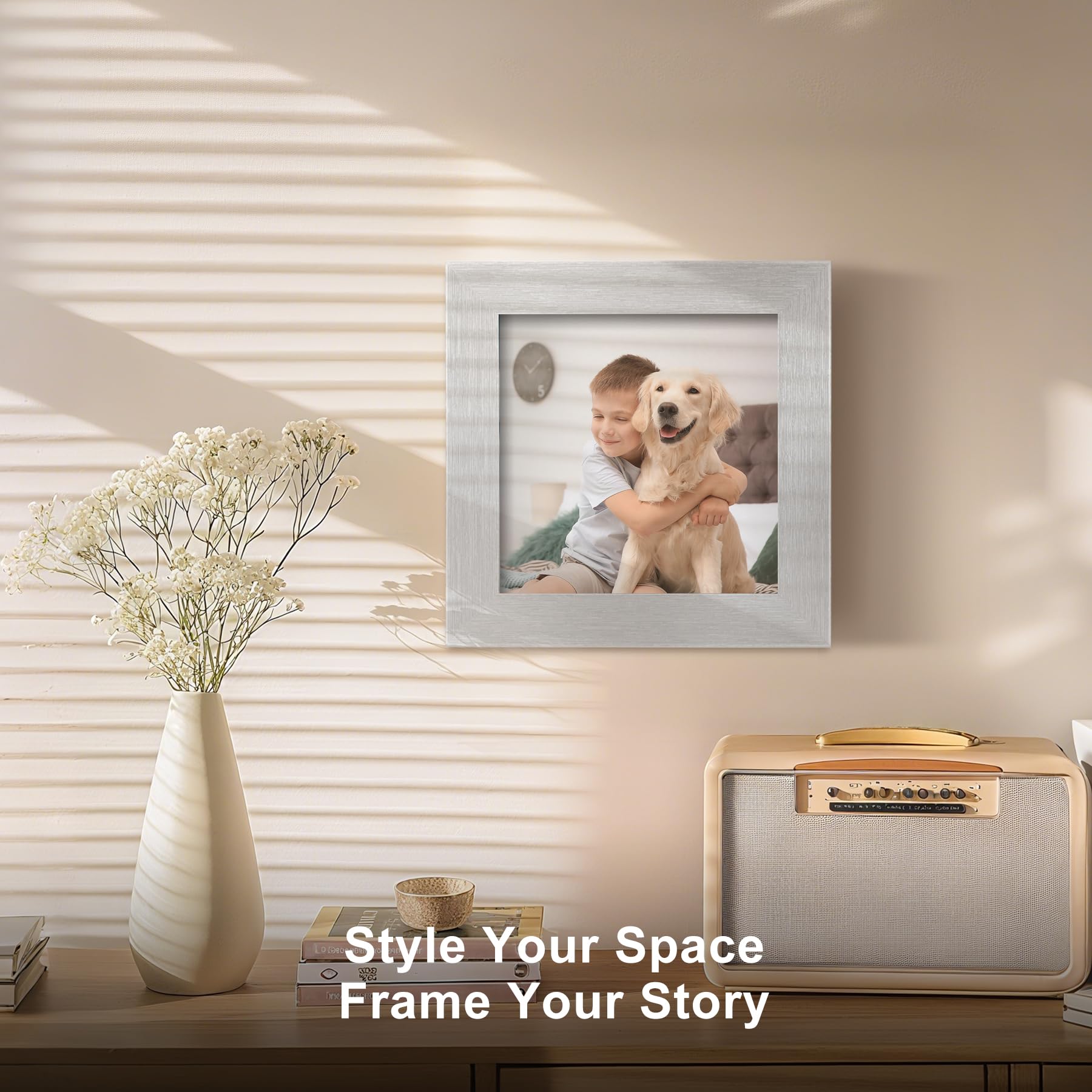 TOFOREVO 4x4 Picture Frames Set of 6 Silver Wood Grain Photo Frame for Gallery Wall Mounting or Tabletop Display